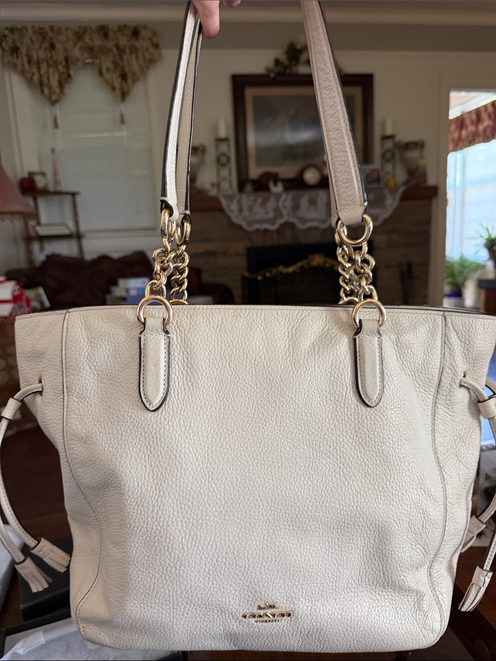 Coach Kristen Pebbled Leather Tote in Cream with Gold Hardware